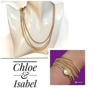 Chloe & ISABEL Pink Macrame Gold Beaded Necklace Wrap Bracelet